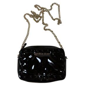 Victorias Secret Black Patent Studded Crossbody Bag Gold Chain Strap Going Out